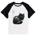 Japanese Black Cat Raglan T-shirt for Daily Wear