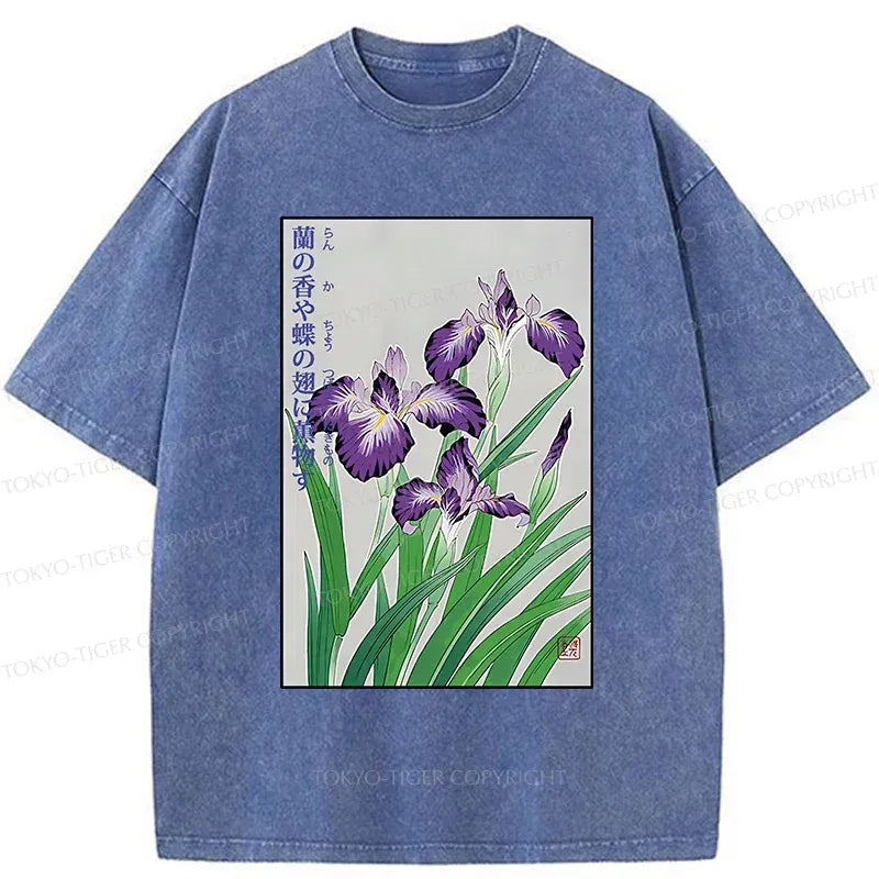 Japanese Iris Washed T-Shirt for Summer