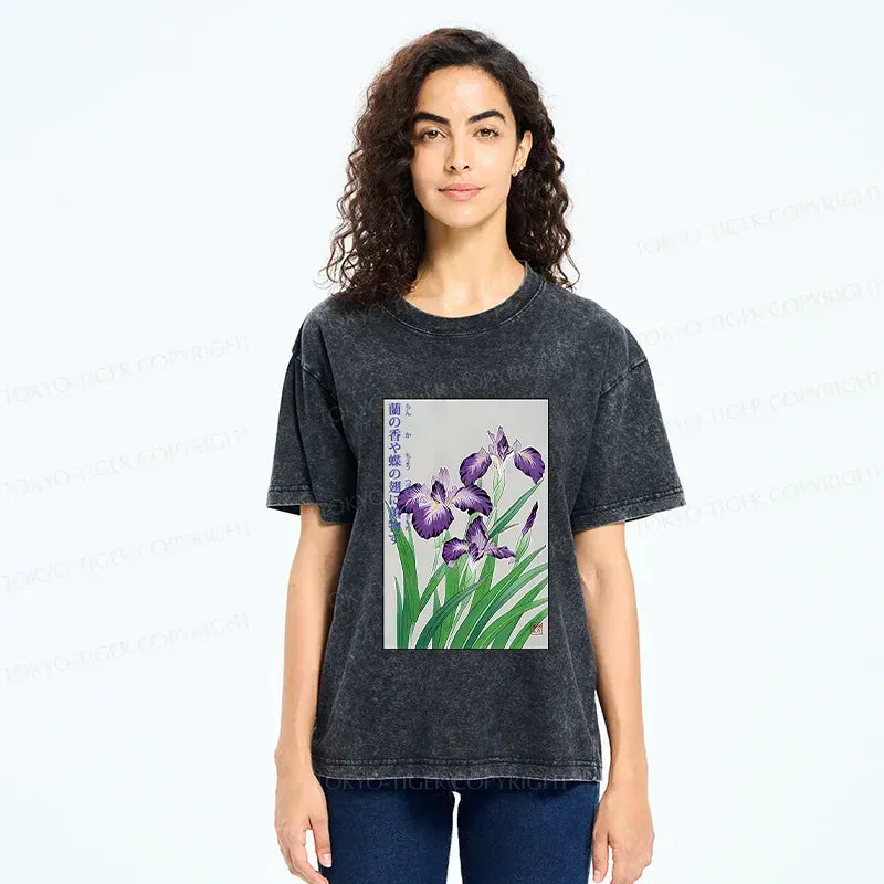 Japanese Iris Washed T-Shirt for Summer