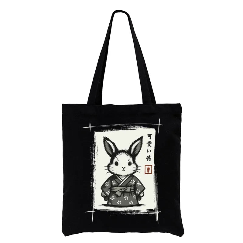 Kyoto-Lion Woodcut Bunny Tote Bag