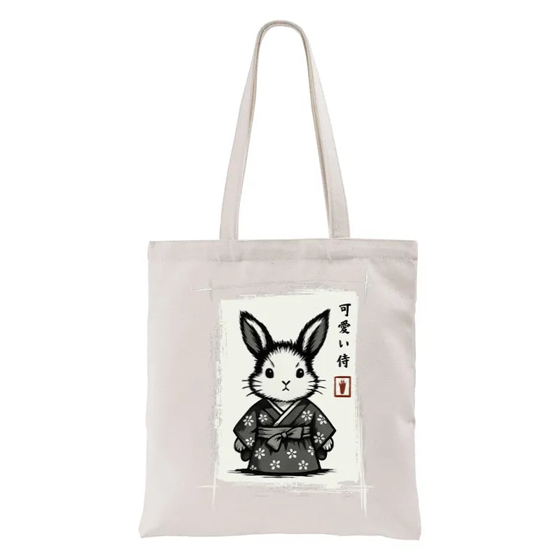 Kyoto-Lion Woodcut Bunny Tote Bag