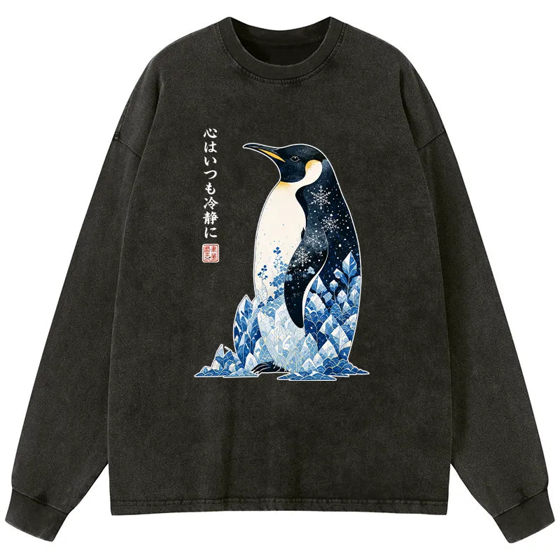 Kyoto-Lion Keep Calm Penguin Washed Long Sleeve T-Shirt