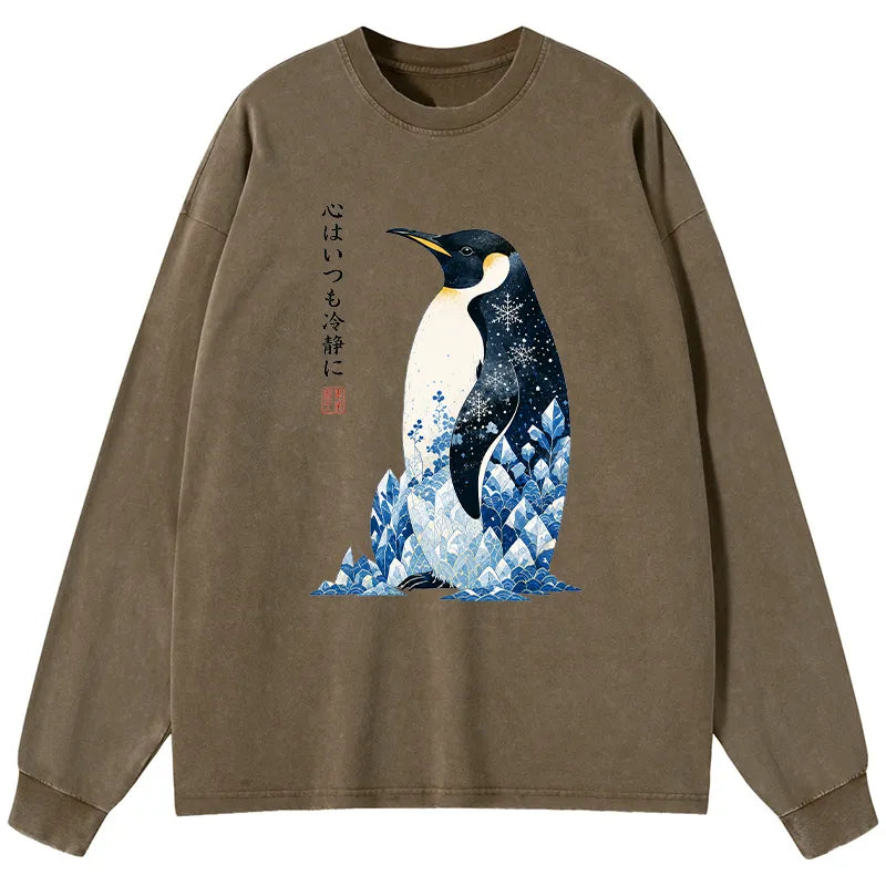 Kyoto-Lion Keep Calm Penguin Washed Long Sleeve T-Shirt