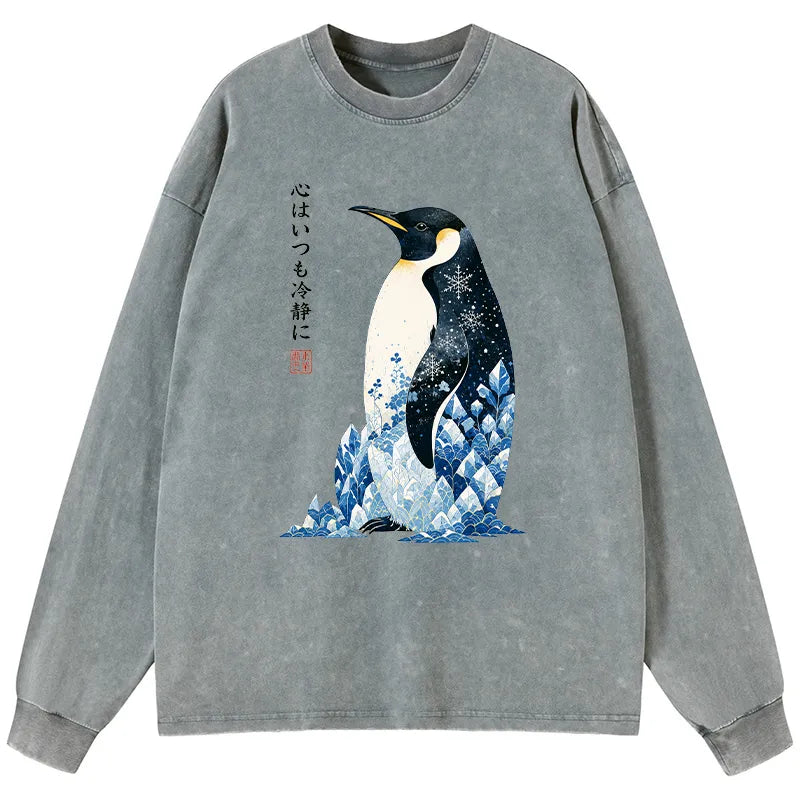 Kyoto-Lion Keep Calm Penguin Washed Long Sleeve T-Shirt
