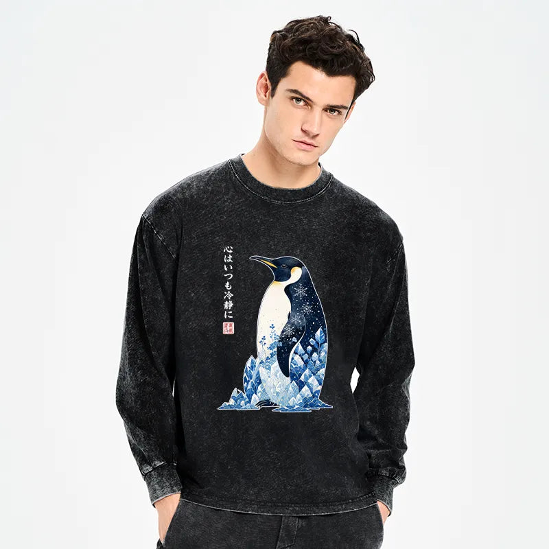 Kyoto-Lion Keep Calm Penguin Washed Long Sleeve T-Shirt