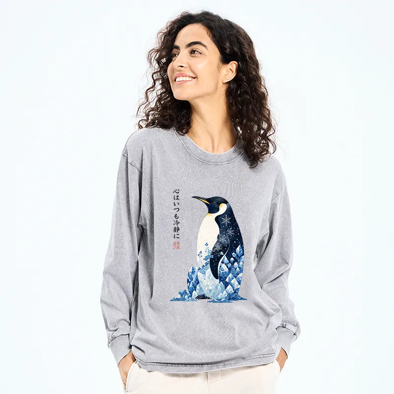 Kyoto-Lion Keep Calm Penguin Washed Long Sleeve T-Shirt