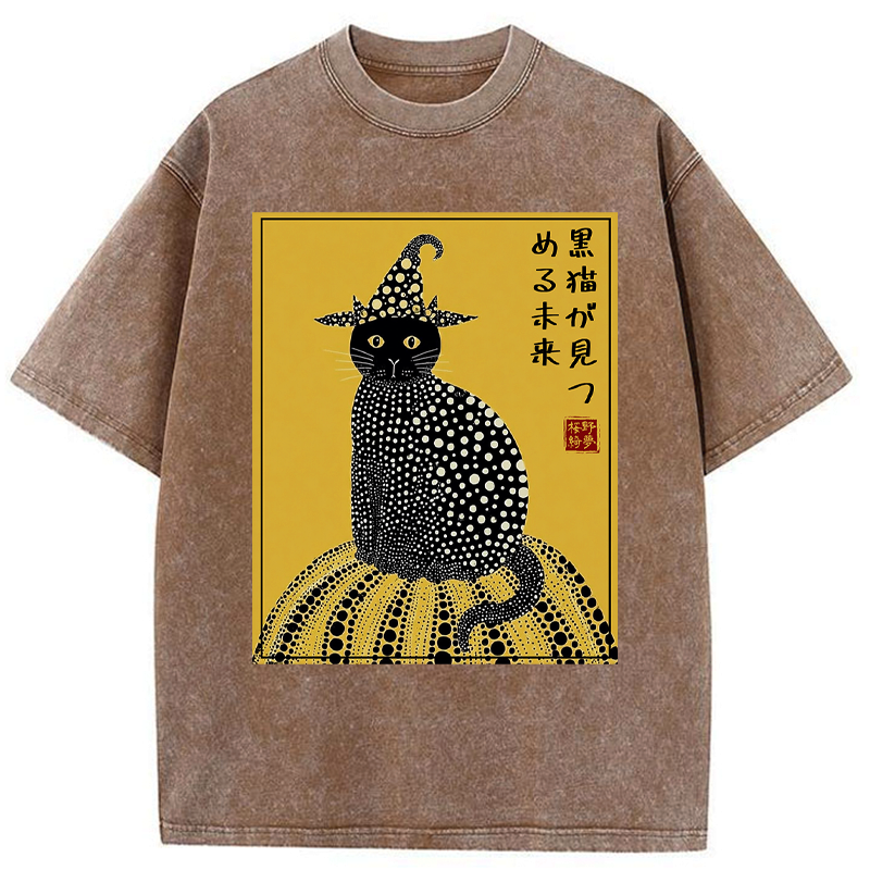 Black cat ukiyo-e streetwear tee