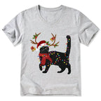 Kyoto-Lion Christmas Black Cat V-Neck Classic T-Shirt