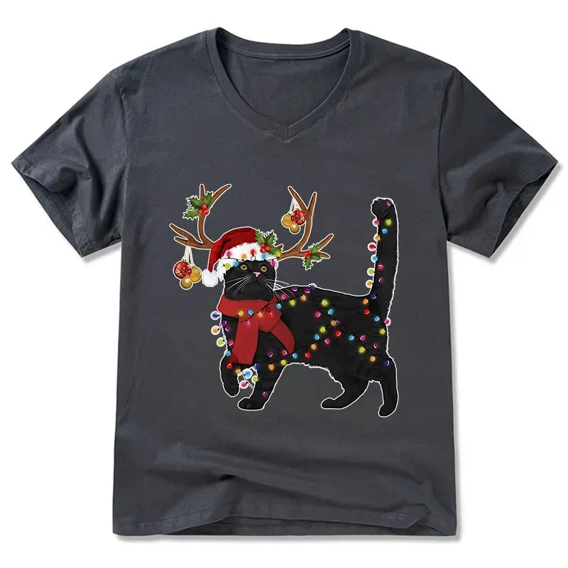 Japanese black cat v-neck t-shirt