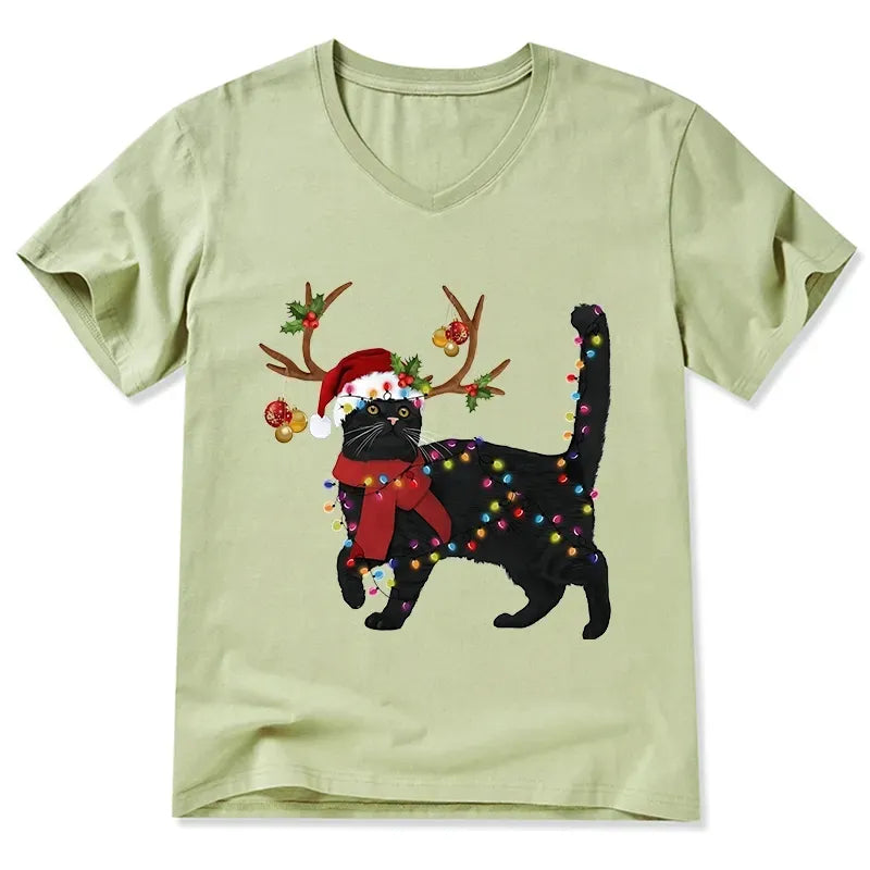 Japanese black cat v-neck t-shirt