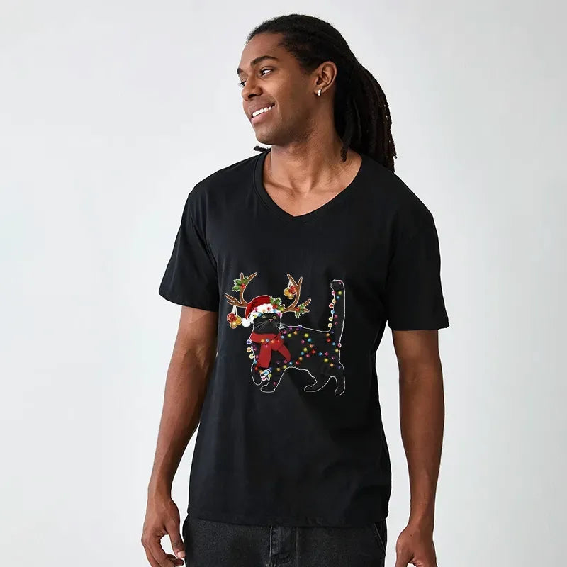 Kyoto-Lion Christmas Black Cat V-Neck Classic T-Shirt