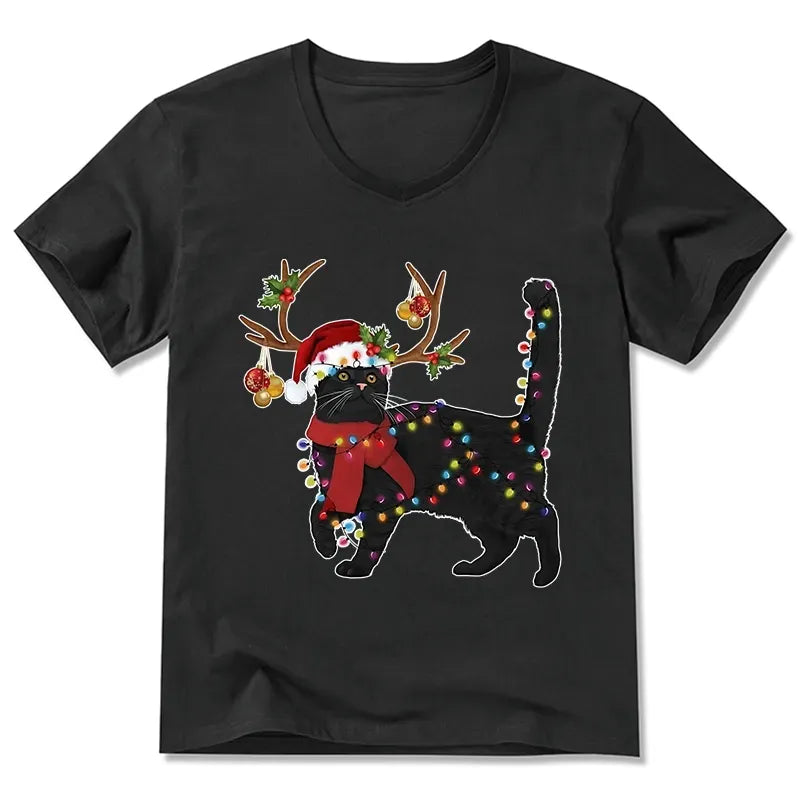Japanese black cat v-neck t-shirt