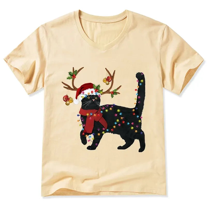 Japanese black cat v-neck t-shirt