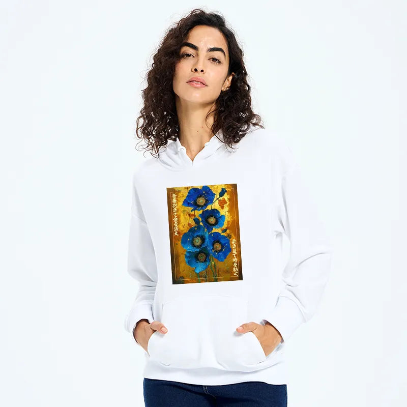 Kyoto-Lion Shiny Blue Flower Warm Golden Background Classic Hoodie