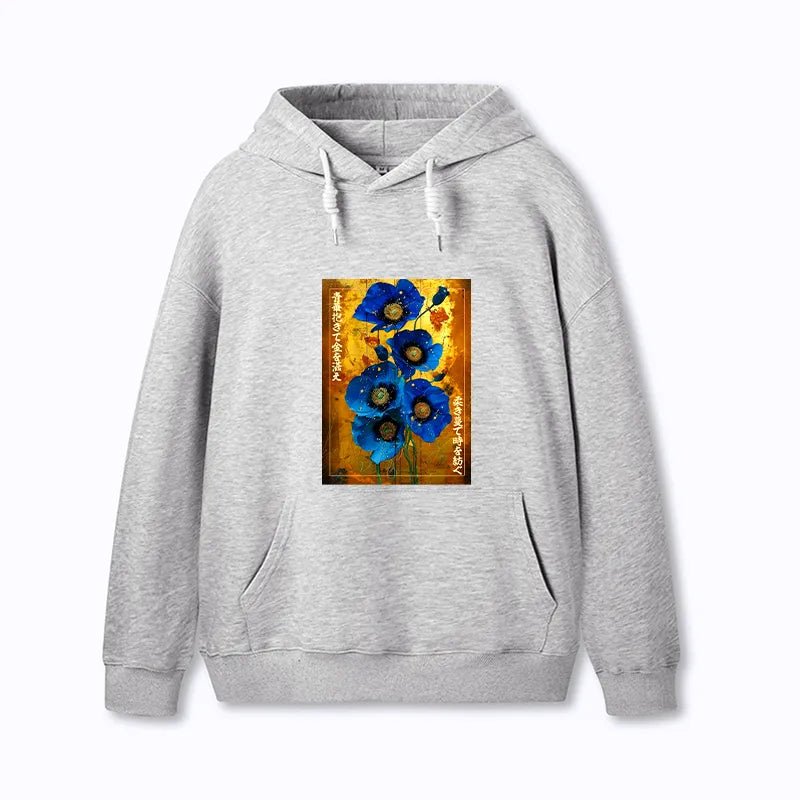 Kyoto-Lion Shiny Blue Flower Warm Golden Background Classic Hoodie