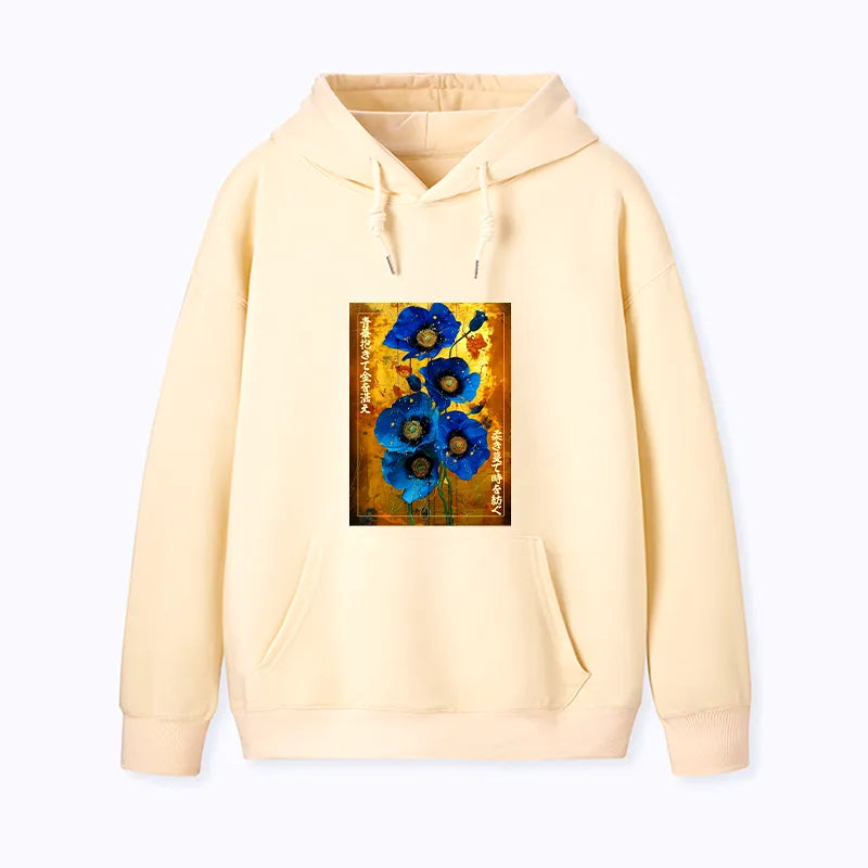 Kyoto-Lion Shiny Blue Flower Warm Golden Background Classic Hoodie