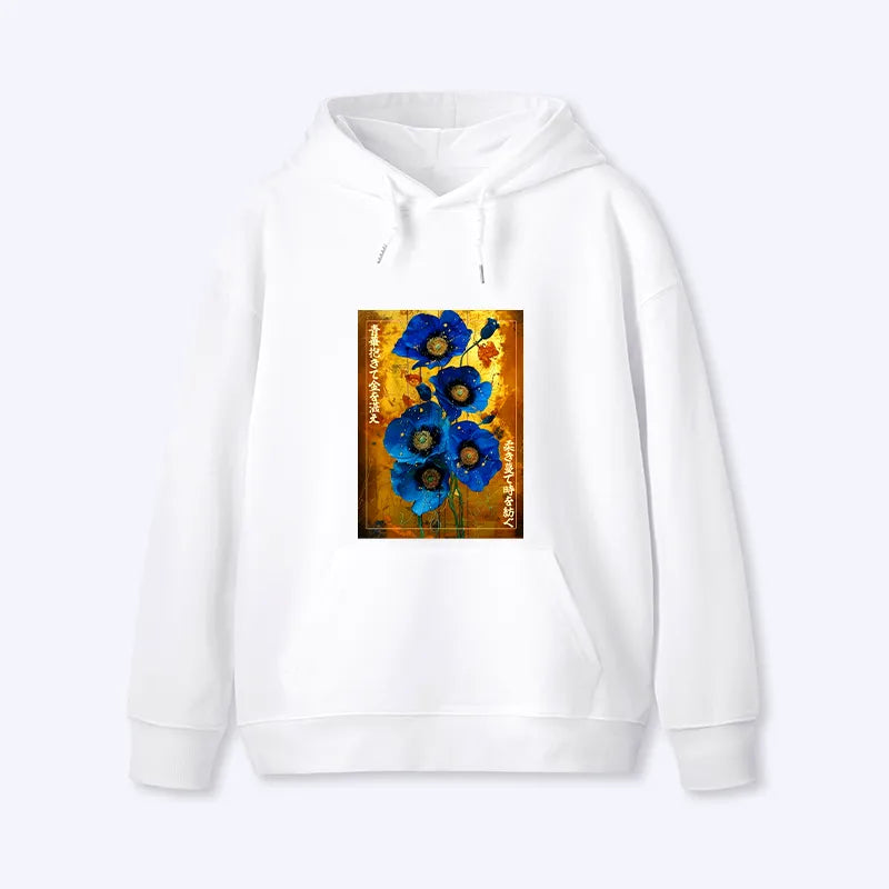 Kyoto-Lion Shiny Blue Flower Warm Golden Background Classic Hoodie