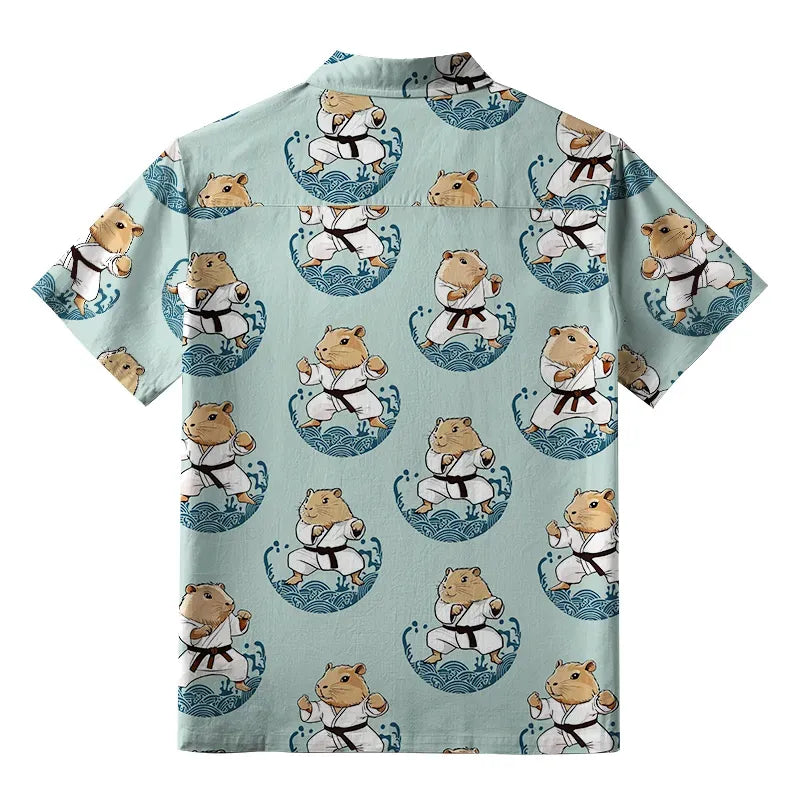 Japanese Capybara Taekwondo Button-up Shirt