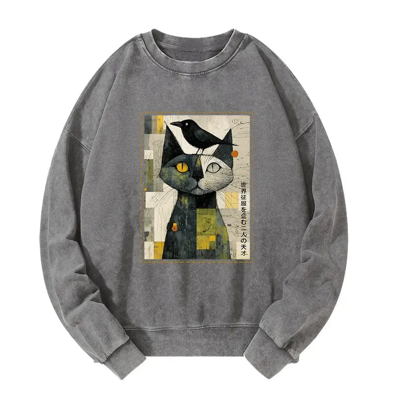 Funny Cat Crow Ukiyo-e Unisex Pullover