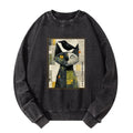 Japanese Cat Raven Washed Sweatshirt Free Shipping