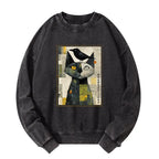 Japanese Cat Raven Washed Sweatshirt Free Shipping