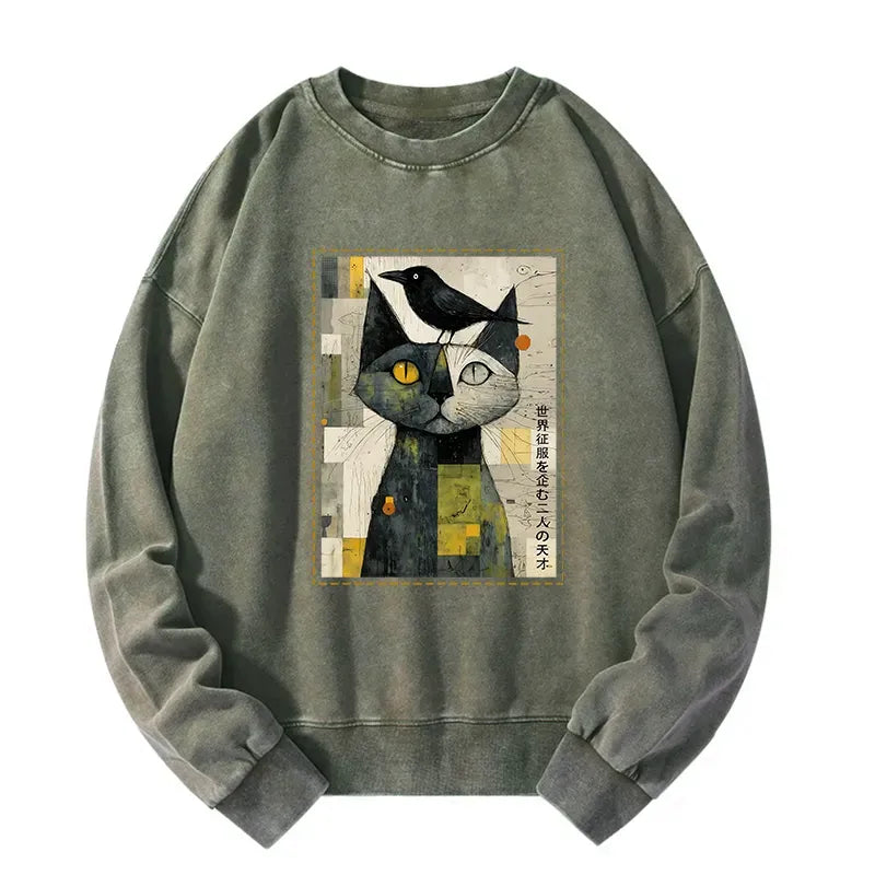 Kyoto-Lion The Cat And The Crow Are Planning To Rule The World Washed Sweatshirt