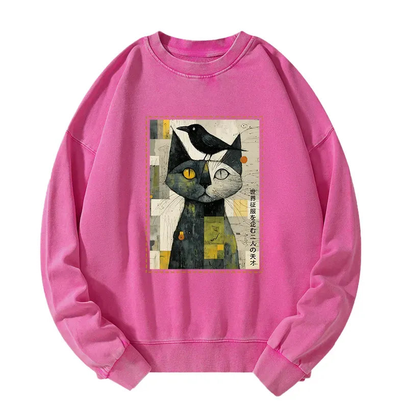 Kyoto-Lion The Cat And The Crow Are Planning To Rule The World Washed Sweatshirt