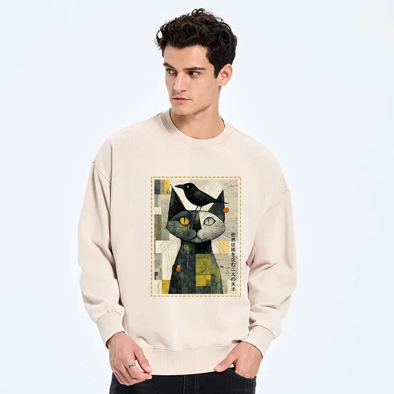 Kyoto-Lion The Cat And The Crow Are Planning To Rule The World Washed Sweatshirt
