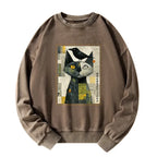 Japanese Cat Raven Washed Sweatshirt Free Shipping
