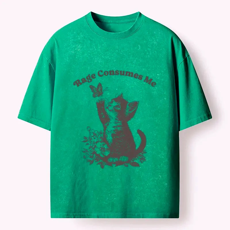 Kyoto-Lion Rage Consumes Me Kitten Meme Washed T-Shirt