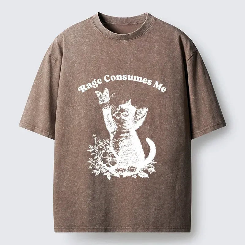 Kyoto-Lion Rage Consumes Me Kitten Meme Washed T-Shirt