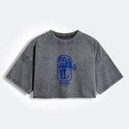 Kyoto-Lion Mermaid Can Women's Washed Crop T-Shirt