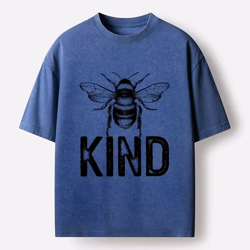 Kyoto-Lion Minimalist Bee Kind Illustration Washed T-Shirt
