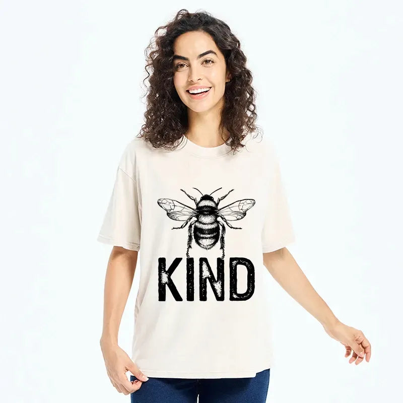Kyoto-Lion Minimalist Bee Kind Illustration Washed T-Shirt
