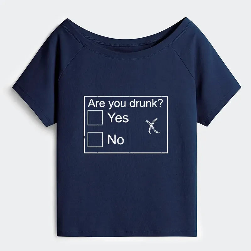 Kyoto-Lion Confused Drunk Checkbox Graphic Off Shoulder T-Shirt