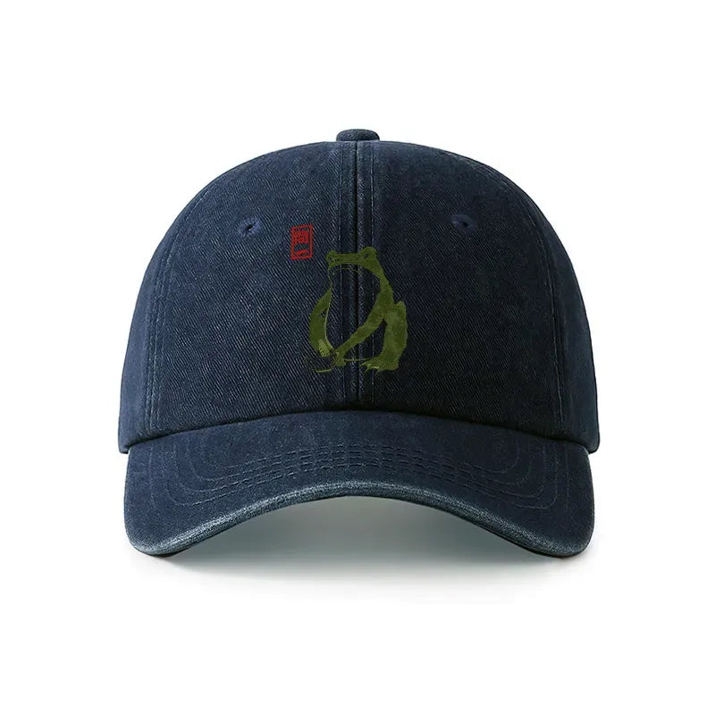 Kyoto-Lion Woodblock Print Frog Denim Cap