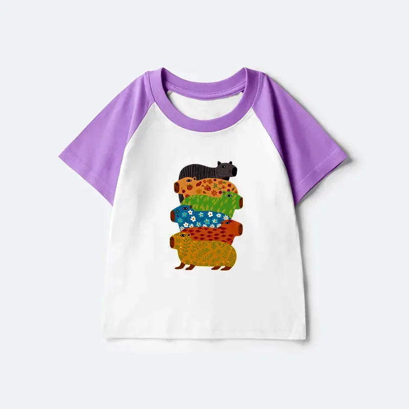 Kyoto Capybara Kids Raglan Tee for Casual