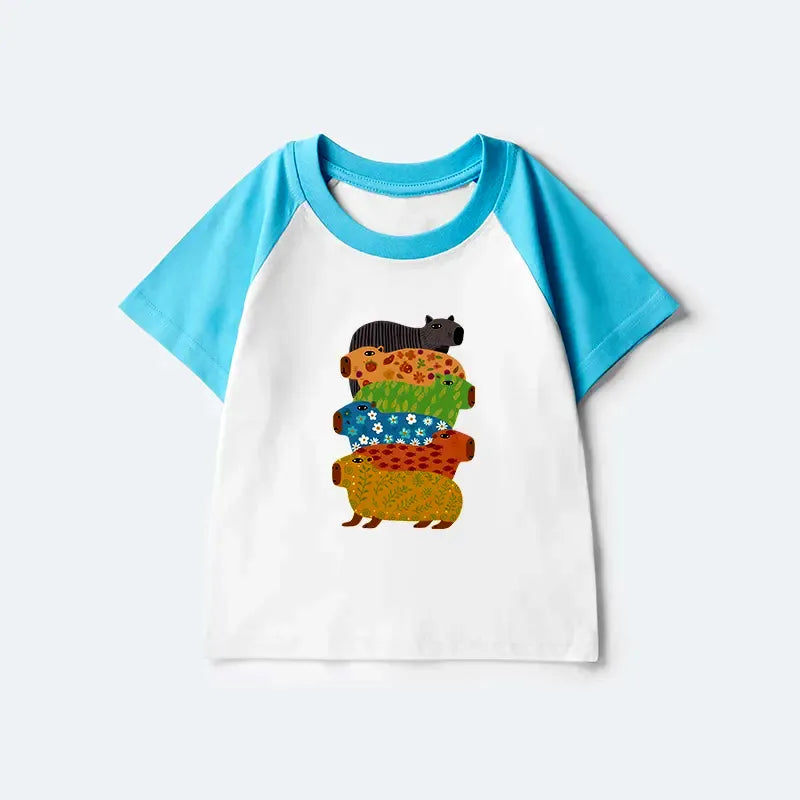 Colorful Capybara Kids Raglan T-shirt for Summer