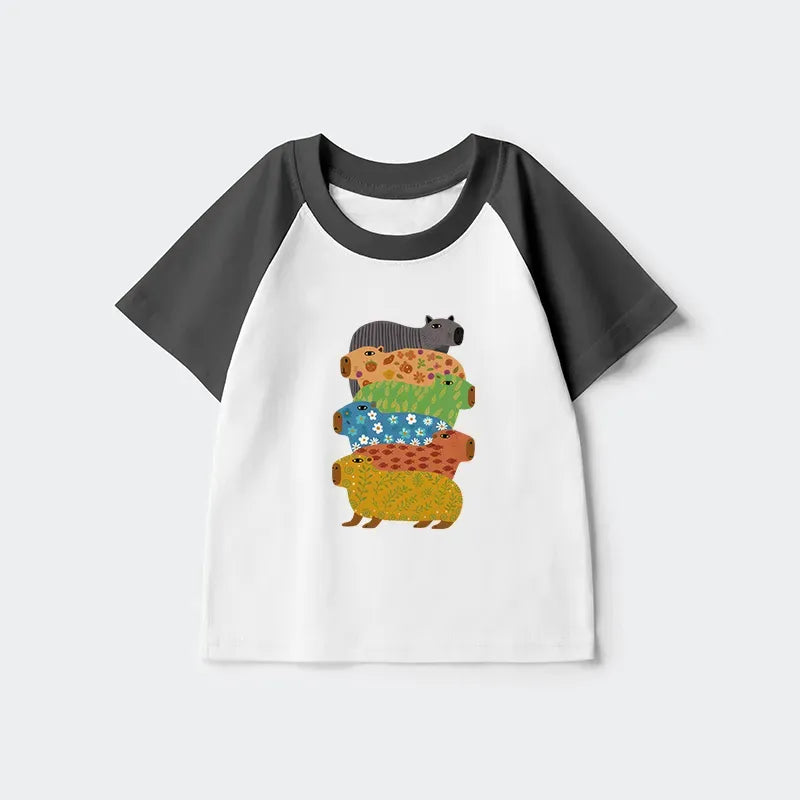 Colorful Capybara Kids Raglan T-shirt for Summer
