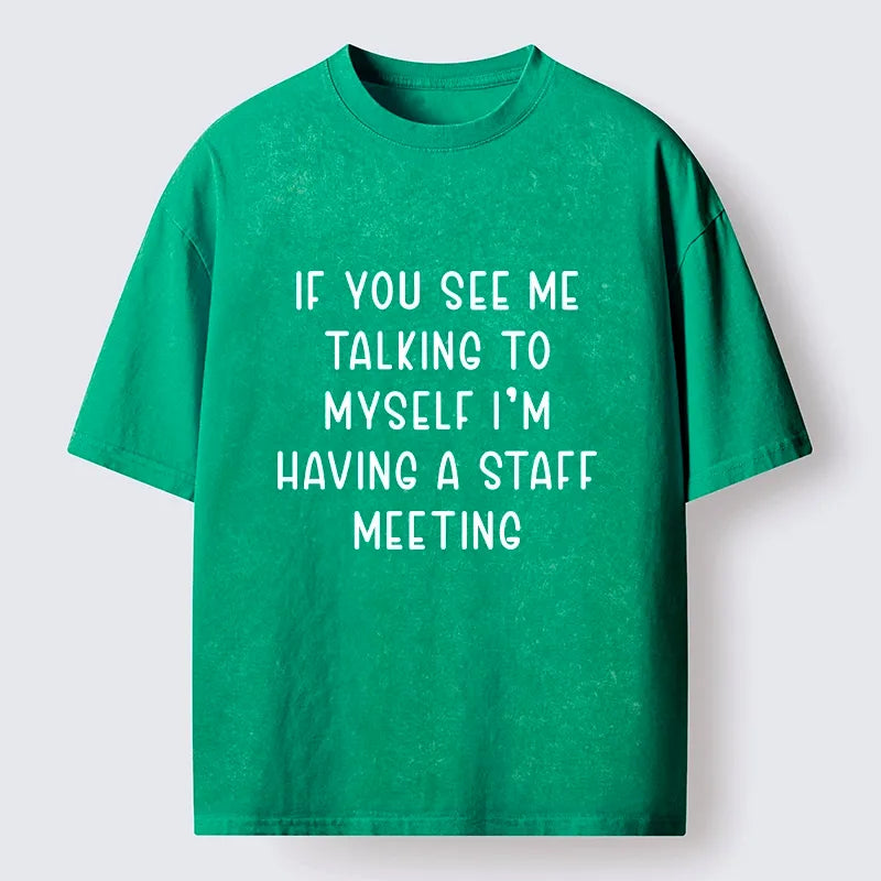 Kyoto-Lion My Staff Meeting Is Self Talk Washed T-Shirt