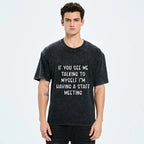 Kyoto-Lion My Staff Meeting Is Self Talk Washed T-Shirt