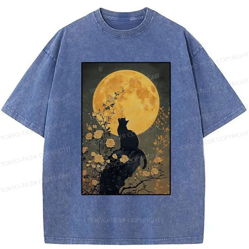 Japanese Cat Moonlight T-Shirt for Summer