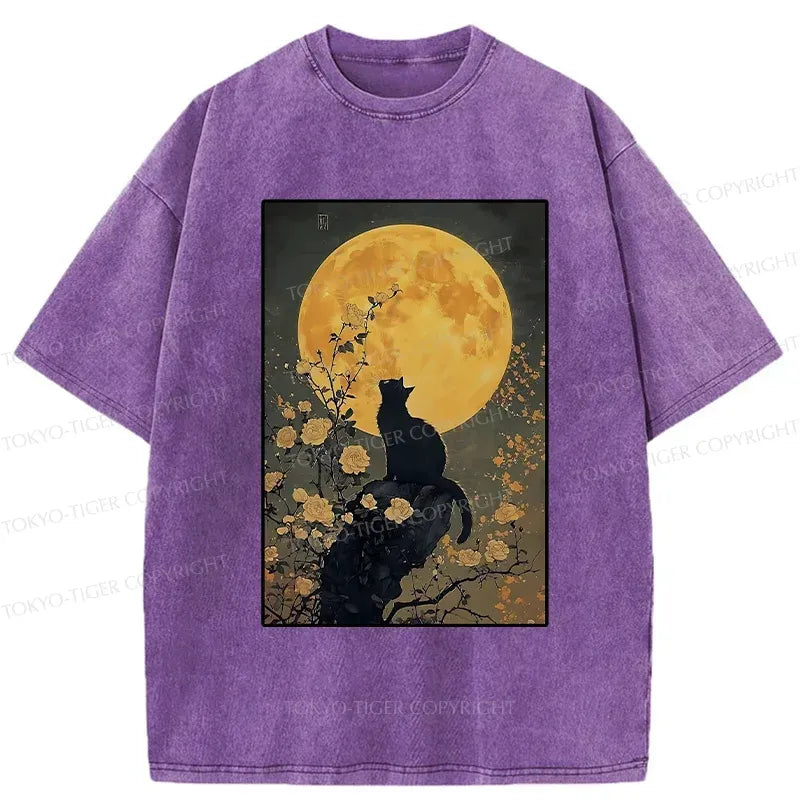 Japanese Cat Moonlight T-Shirt for Summer