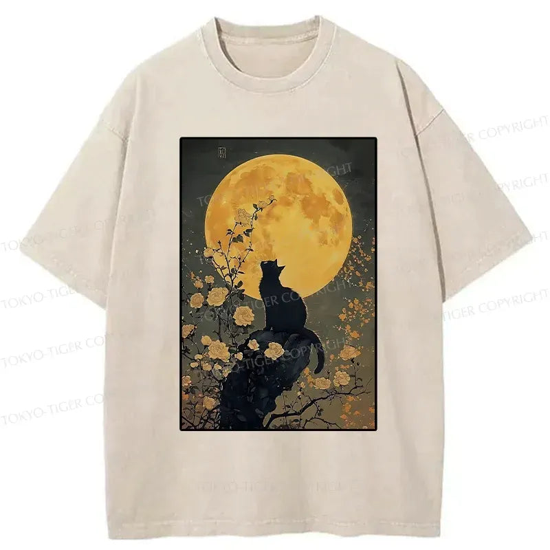 Japanese Cat Moonlight T-Shirt for Summer