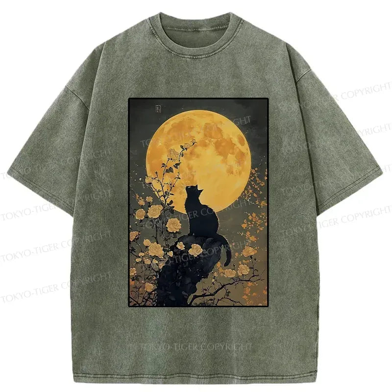 Kyoto-Lion Cat In The Moonlight Washed T-Shirt