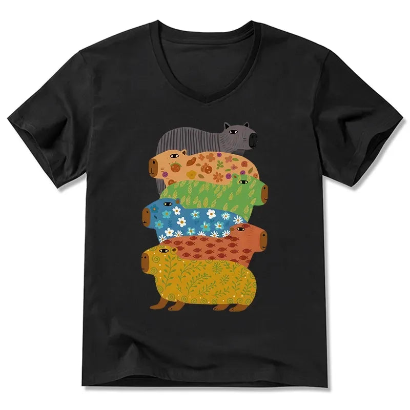 Kyoto-Lion Colorful Capybaras V-Neck Classic T-Shirt