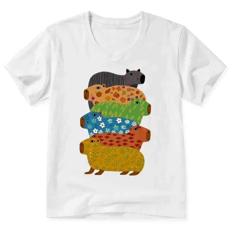 Kyoto-Lion Colorful Capybaras V-Neck Classic T-Shirt