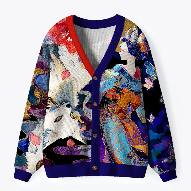 Kitsune Enchanted Blossoms Cardigan Sweater Gift for Her