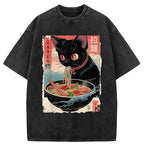 Vintage Japanese Cat Ramen Tee for Summer