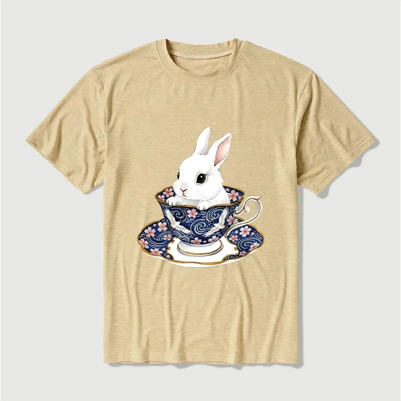 Kyoto-Lion Cute Rabbit Tea Set Cotton Blend T-Shirt